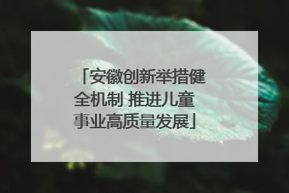 安徽创新举措健全机制 推进儿童事业高质量发展