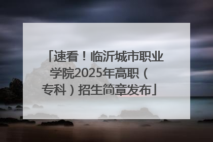 速看！临沂城市职业学院2025年高职（专科）招生简章发布
