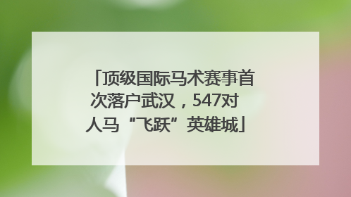 顶级国际马术赛事首次落户武汉，547对人马“飞跃”英雄城